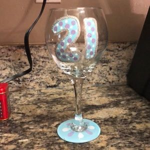 Hand painted 21st birthday wine glass